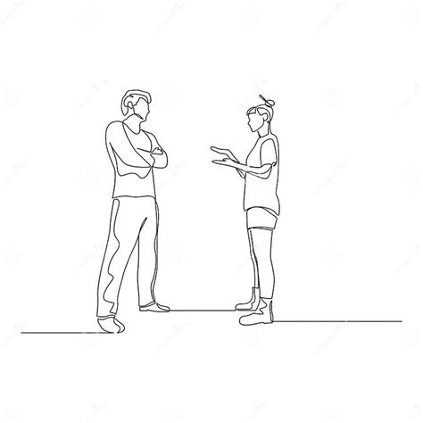 Continuous One Line Man And Woman Argue Vector Illustration Stock