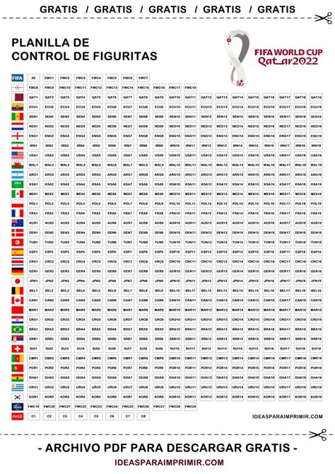 Planilla De Control Para Figuritas Del Mundial FIFA WORLD CUP Qatar