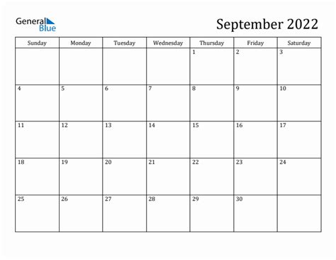 September 2022 Monthly Calendar (PDF, Word, Excel)