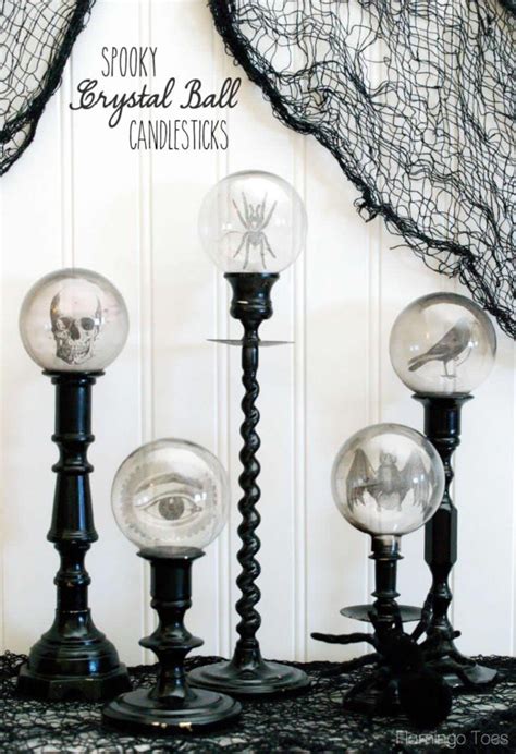 DIY Spooky Crystal Ball Halloween Candlesticks | Crafts | Flamingo Toes