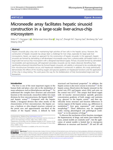 Pdf Microneedle Array Facilitates Hepatic Sinusoid Construction In A