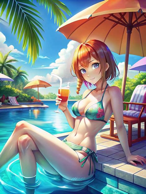 Premium Photo Anime Girl Enjoying Summer In A Stylish Bikini Illustration
