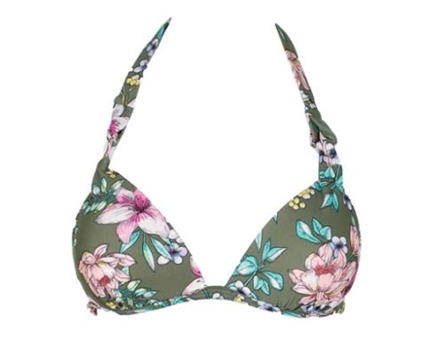 Hula Honey Juniors Olive Tropic Romance Floral Print Push Up Bikini Top