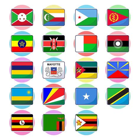 East African Countries Flags Flat Rectangle Element Design Travel