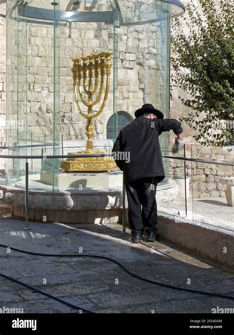 The Golden Menorah In The Jewish Quarter In Jerusalem Stock Photo Alamy