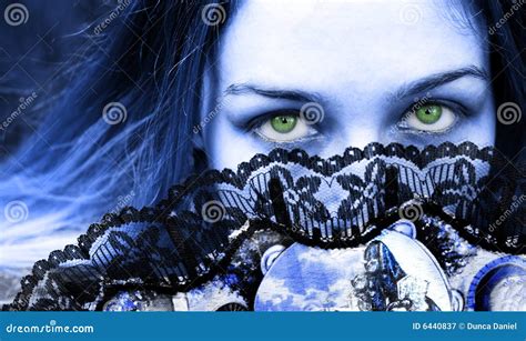 Gothic Woman With Fan And Beautiful Green Eyes Stock Image Image Of