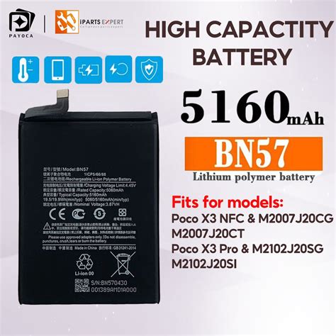 Original BN57 5160mAh Phone Battery For Xiaomi Pocophone X3 Poco X3 Pro