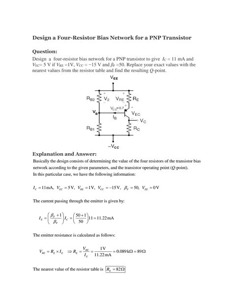 SOLUTION Design A Four Resistor Bias Network For A Pnp Transistor