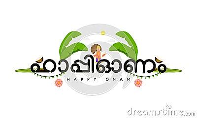 Happy Onam Lettering In Malayalam Language With King Mahabali Standing