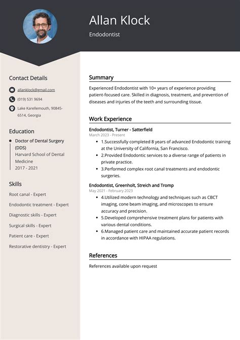 Endodontist Resume Example Free Guide