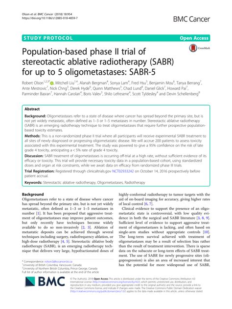 PDF Population Based Phase II Trial Of Stereotactic Ablative