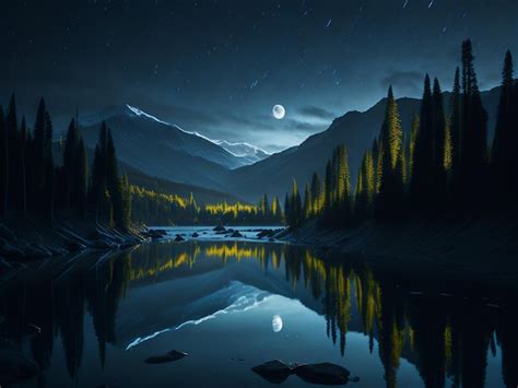 Premium AI Image | Night landscape dark forest river