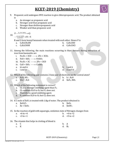 Kcet 2019 Chemistry Question Paper With Solutions Download Pdf