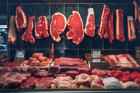 Assortment Of Meat In A Butchers Shop Premium Ai Generated Image