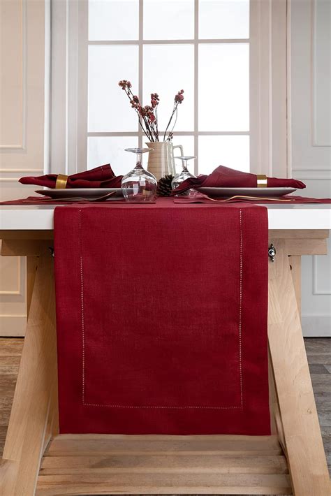 D Moksha Modern Table Runner Red Garnet X Inch Pure Linen