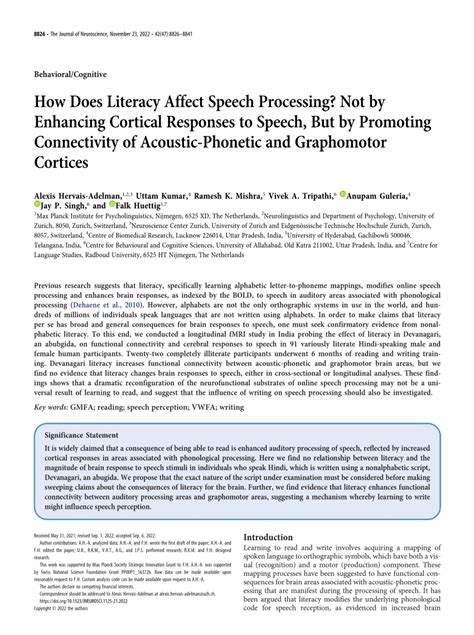 PDF How Does Literacy Affect Speech Processing Not By Enhancing