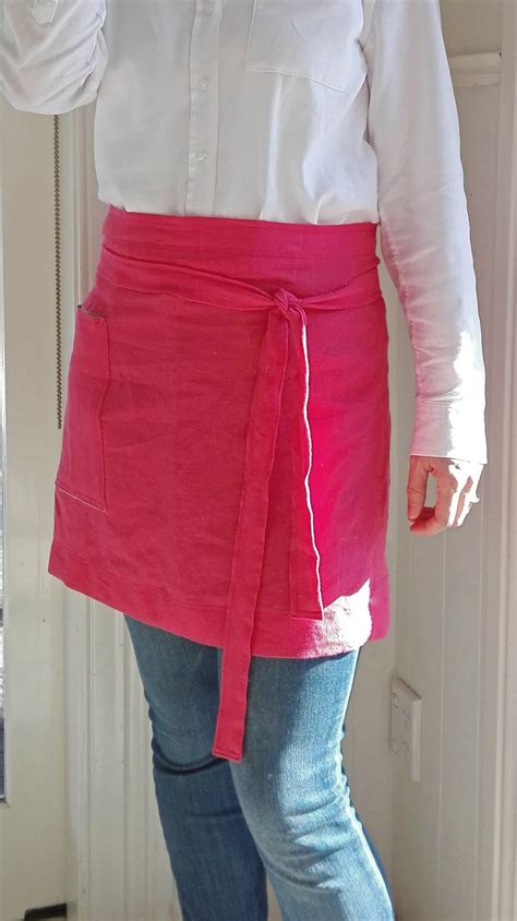 Bistro Style Half Apron In Raspberry Linen Crafters Apron Linen Apron