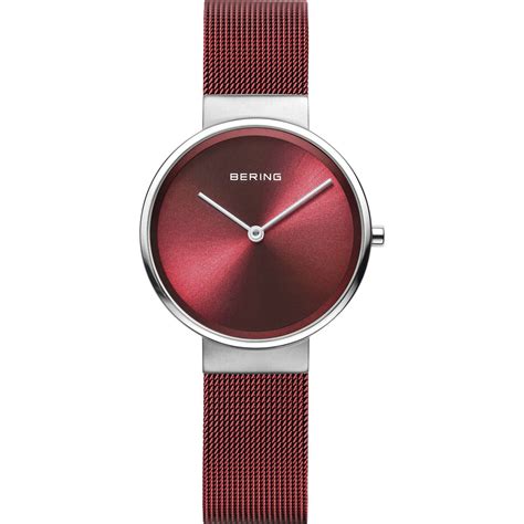 Reloj Bering Mujer Rojo Con Correa De Malla Milanesa 14531 303