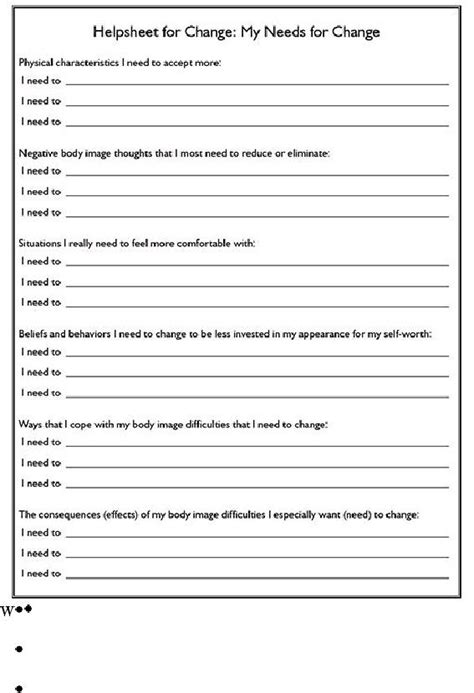 Body Image Worksheets For Eating Disorders