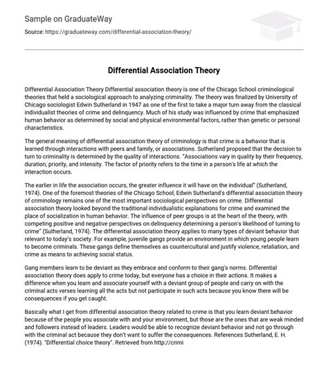 Differential Association Theory Essay Example Graduateway