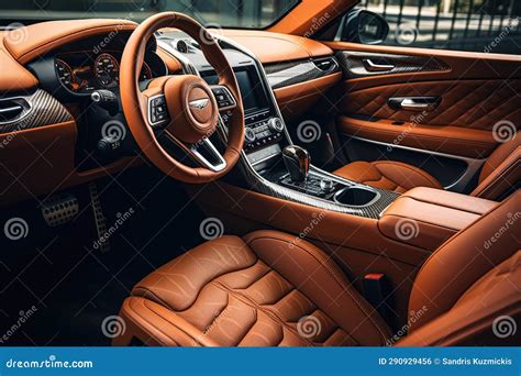 Luxury Car Interior with Leather. Generative AI. Stock Illustration ...