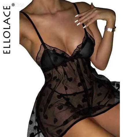 Sexy Set Ellolace Exotic Costumes Sexy Lingerie Night Dress Red Polk