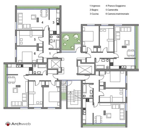 Residential Tower Plan With Rooms And Bathrooms