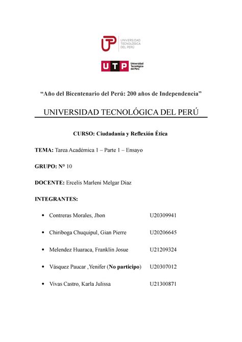 Tarea Acad Mica Parte Ensayo A O Del Bicentenario Del Per