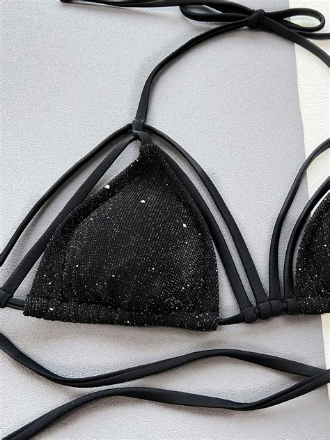 Sexy Micro Bikini Women Pu Leather Push Up Pearls Designer Triangle