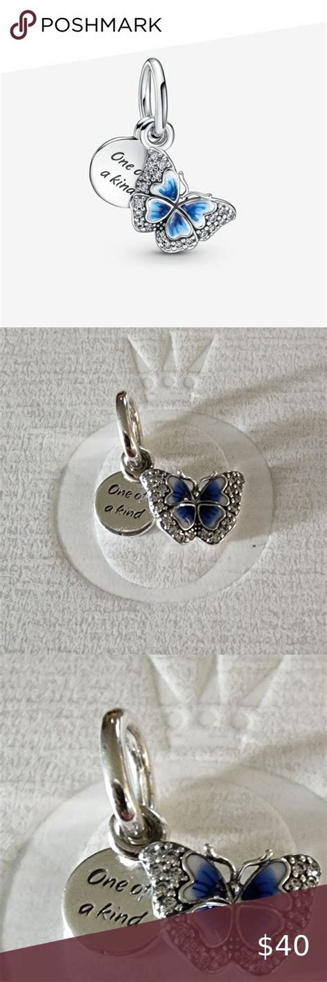 Pandora Blue Butterfly Quote Double Dangle Charm