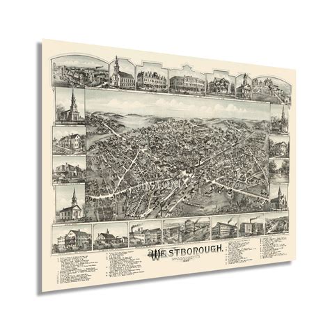 HISTORIX 1888 Map Of Westborough Massachusetts Vintage Poster Wall Art