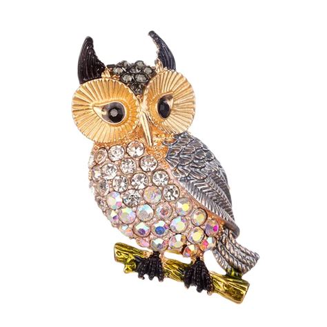 Owl Brooches For Women Metal Crystal Enamel Animal Brooch Jewelry A