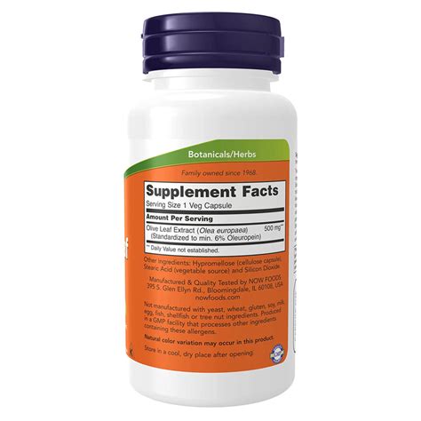 Now Foods Olive Leaf Extract 500 Mg 60 Veg Capsules Dailyvita