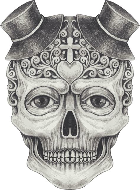 Art Vintage Mix Fancy Surreal Skull Hand Drawing And Make Graphic