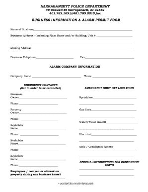 Fillable Online BUSINESS INFORMATION ALARM PERMIT FORM Fax Email Print