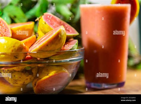 Guava Juice And Fruits Psidium Guajava Guava Is The Fruit Of Guava