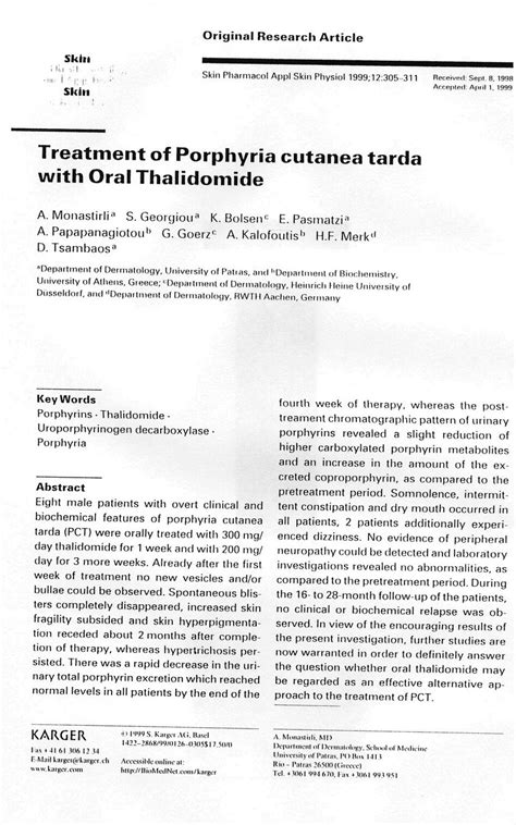 Pdf Treatment Of Porphyria Cutanea Tarda With Oral Thalidomide