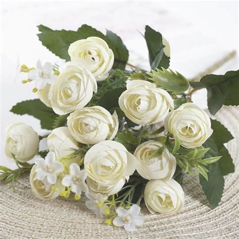 Blanc Bouquet De Roses Artificielles De Haute Qualit Petit