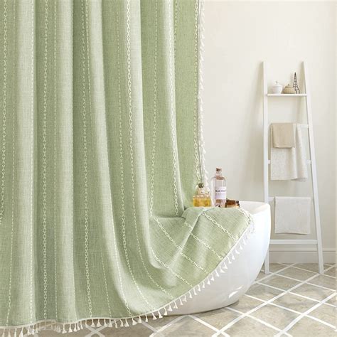 Hblife Boho Farmhouse Shower Curtain Linen Rustic Shower Curtain With Tassel Water Repellent