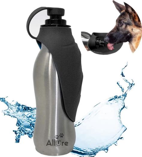 Honden Waterfles RVS Lek Vrij Roestvrij Staal 600ml Zwart Bol