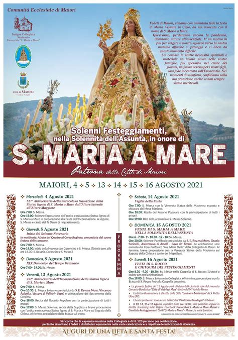 Il Vescovado Maiori In Festa Per Santa Maria A Mare Il Programma