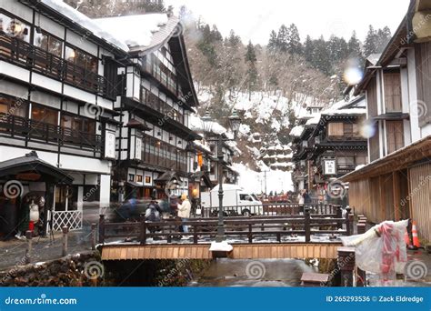 Beautiful And Quaint Ginzan Onsen In Obanazawa During The Winter Time In The Snow Editorial