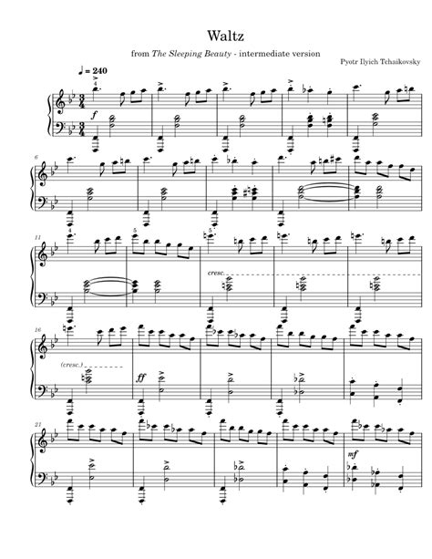 Tchaikovsky Waltz From The Sleeping Beauty Full Piano Solo Easy Sheet Music For Piano