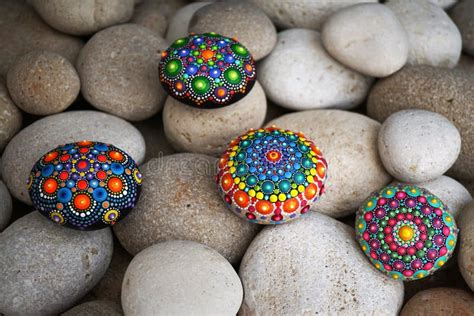 Beautiful Hand Painted Mandala Rock Stock Photo - Image of artist, background: 116124612