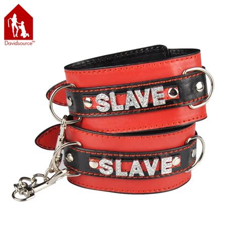 Davidsource Diamond Red Leather Ankle Cuffs Metal Chian Shackles