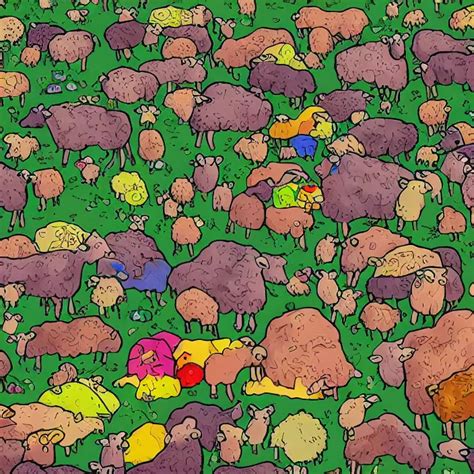 Krea A Herd Of Sheep Lying Dead Over Mountains Of Gigantic Fruit