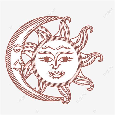 Hand Drawn Moon PNG Picture Hand Drawn Red Sun Moon Line Illustration