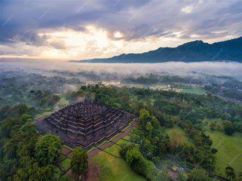 Premium Photo | Aerial view of borobudur temple, indonesia
