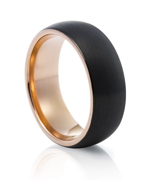 8mm Tungsten Ring With Matt Black Plated Finish And Rose Gold Plated Inlay Diamond Jewellery