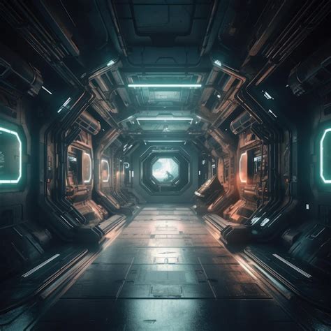 Premium AI Image Futuristic Scifi Tunnel Corridor With Glowing Lights